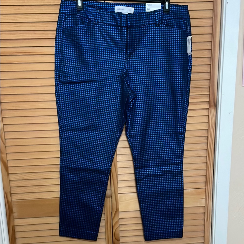 Old Navy metallic blue and black houndstooth pixie ankle pants sz 16 NWT